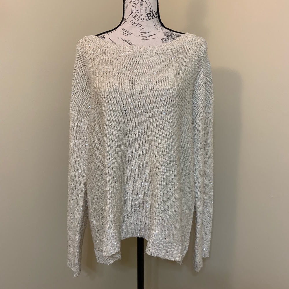 One A Knit Cream Sequined Sweater Women's XL